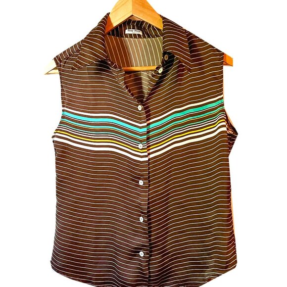 Miu Miu Tops - Miu Miu chevron striped satin sleeveless button top